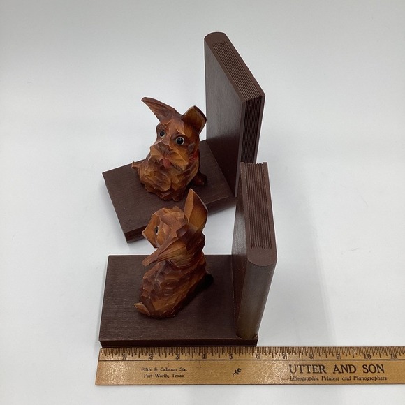 Vintage Wooden Dog Bookends Hand Carved Scottie Terrier Novelty Book Holders - Picture 7 of 7
